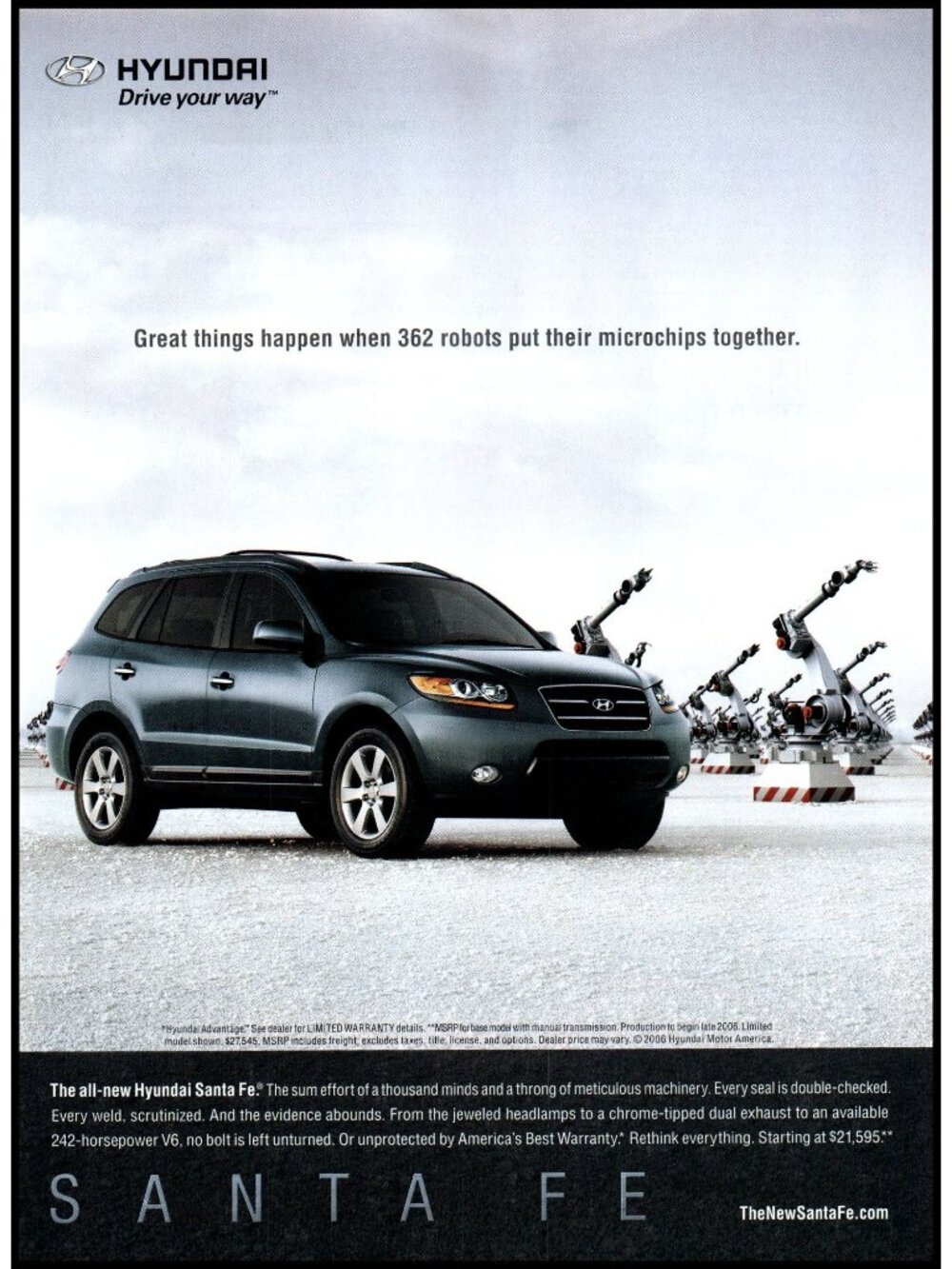 2007 Hyundai Santa FE SUV Vintage Print Ad Robotic Assembly Robot Wall Art